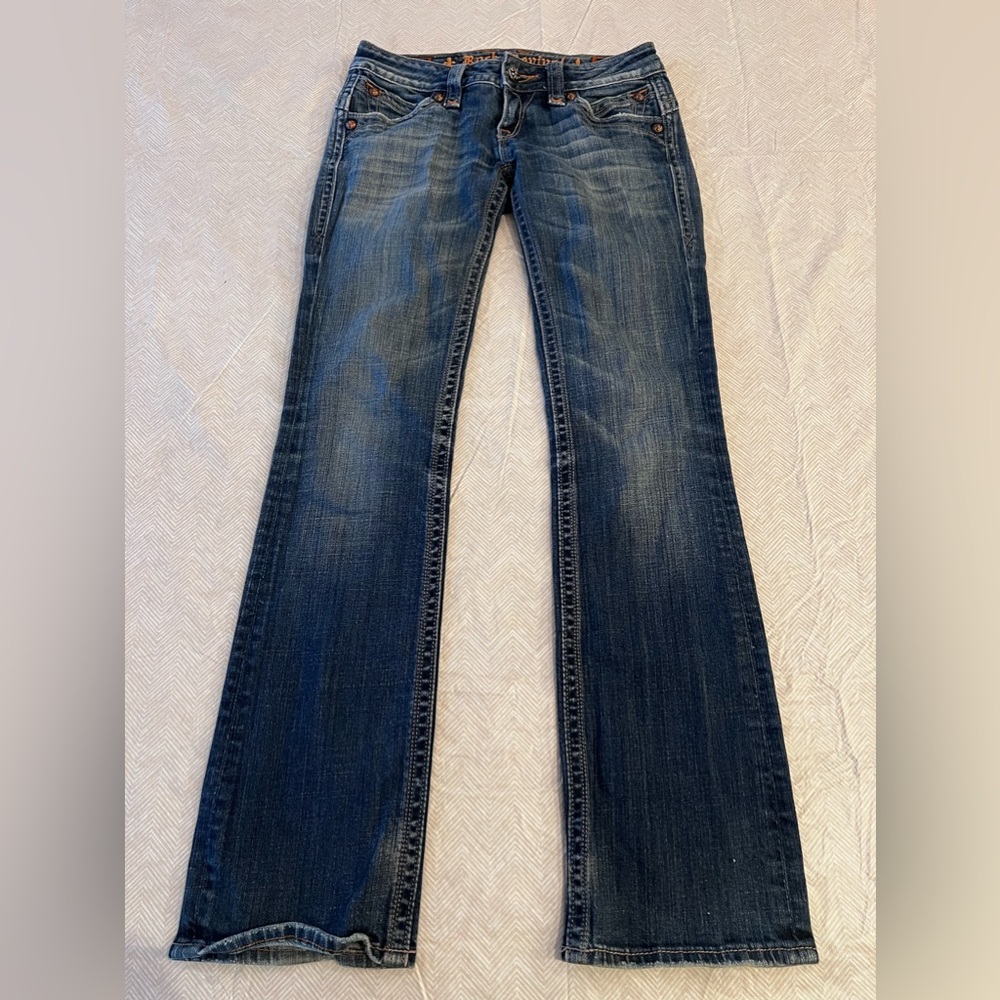 Rock Revival Women's "Gwen" Boot Cut Distressed Jeans Size 28x32 Denim